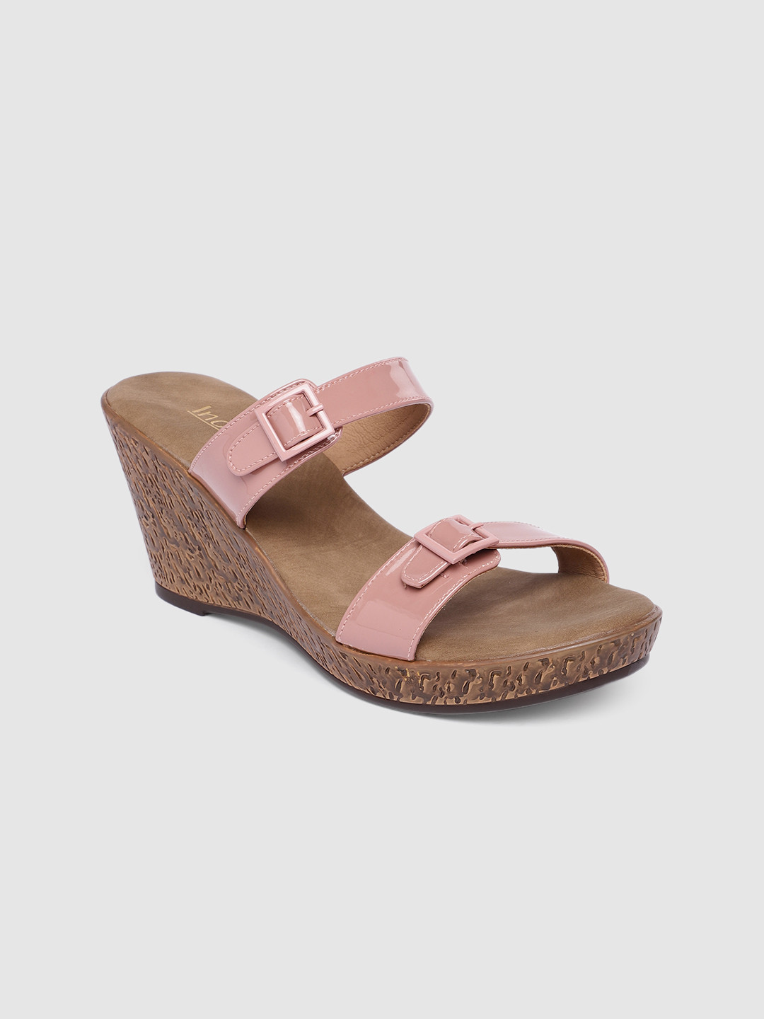 Buy Inc 5 Peach Coloured Solid Wedges With Buckles Heels for Women