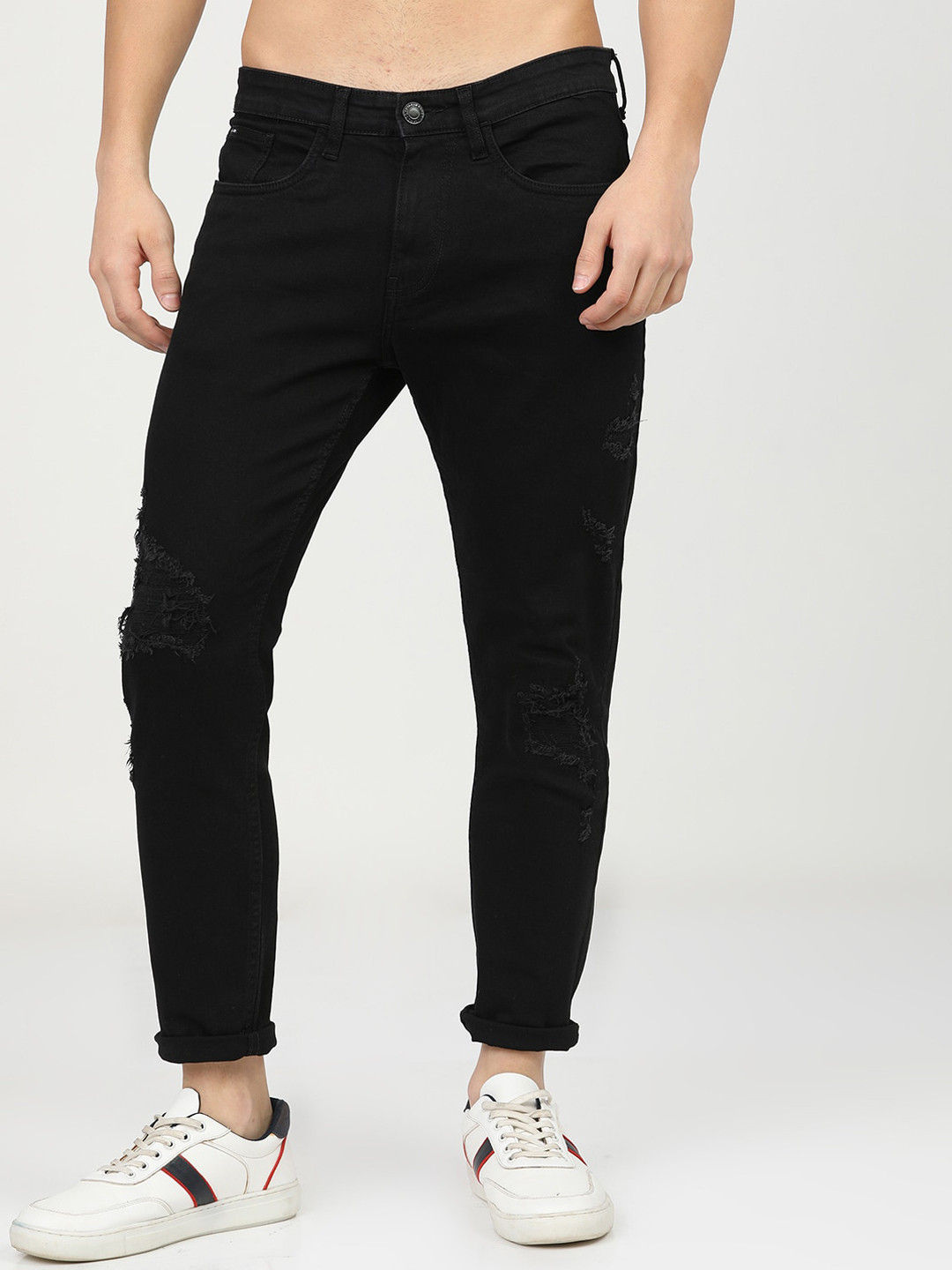 Mr Bowerbird Men Tapered Cropped Mildly Distressed Light Fade Stretchable Jeans