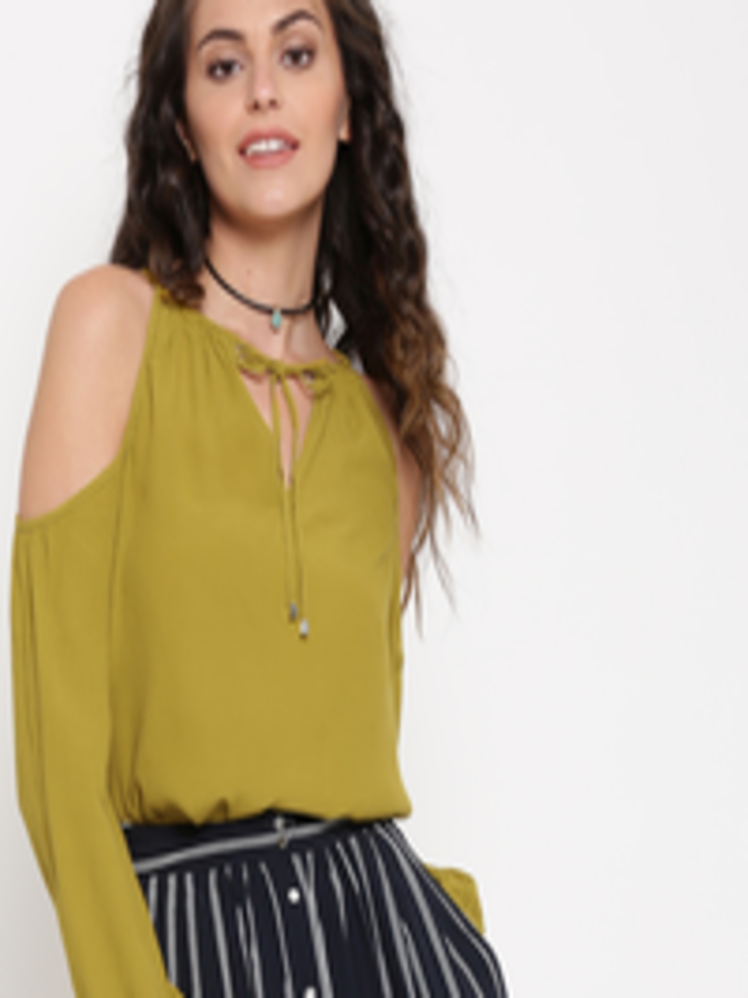 Buy FOREVER 21 Women Green Solid Cold Shoulder Top - Tops for Women ...