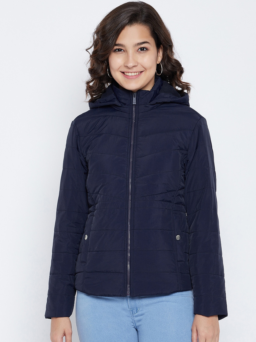 Buy Octave Women Navy Blue Padded Jacket Jackets for Women 15744378