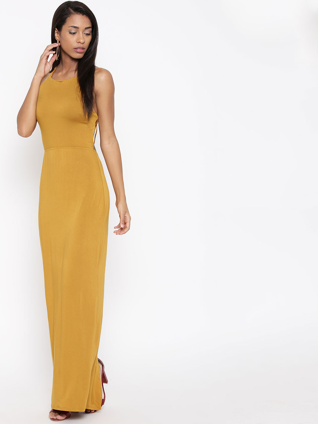 Buy FOREVER 21 Women Mustard Yellow Solid Maxi Dress Dresses for