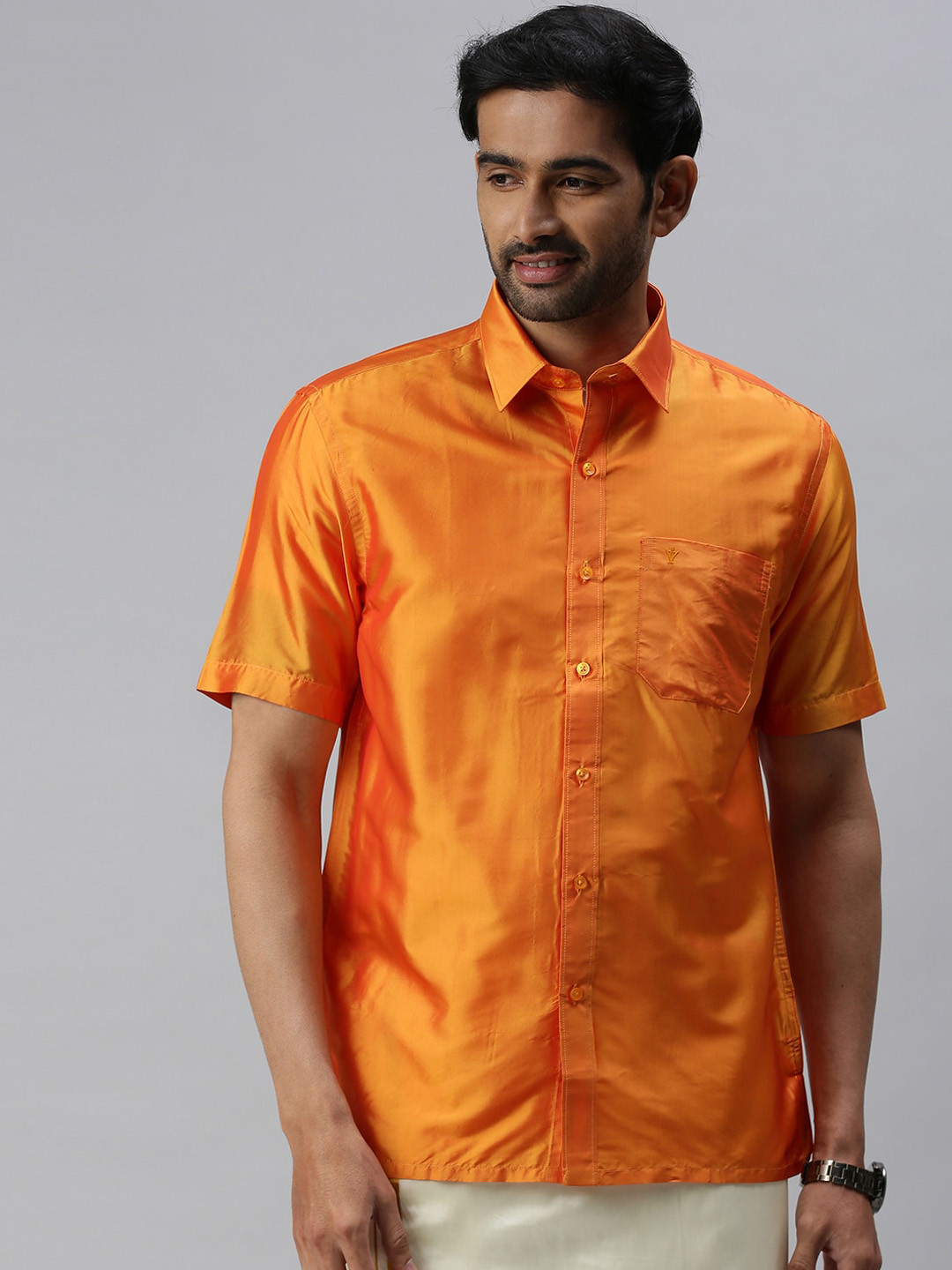 Buy Ramraj Men Silk Orange Solid Ethnic Shirt Shirts for Men 15746738