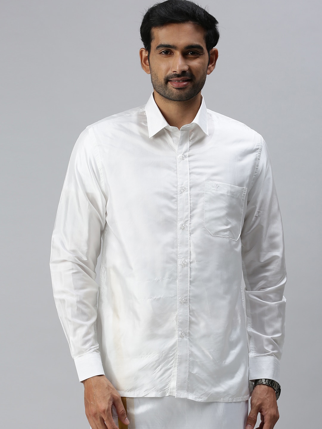 Buy Ramraj Men White Solid Silk Opaque Ethnic Shirt - Shirts for Men ...