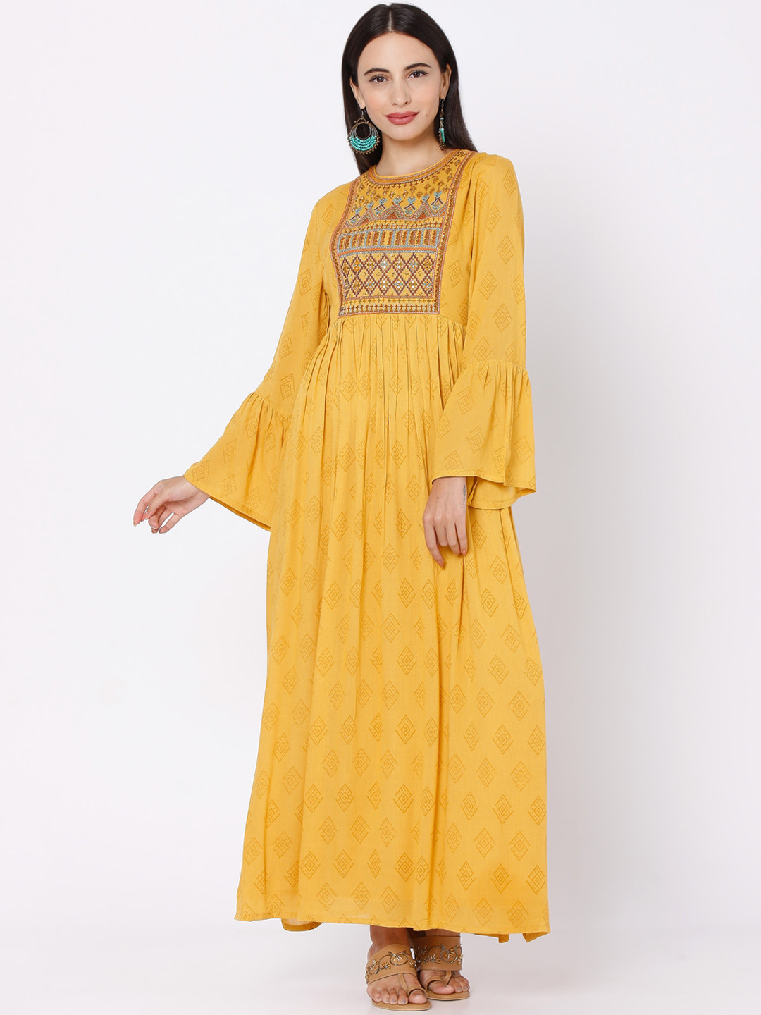 Buy Ojas Designs Mustard Yellow Maxi Dress Dresses for Women 15752986