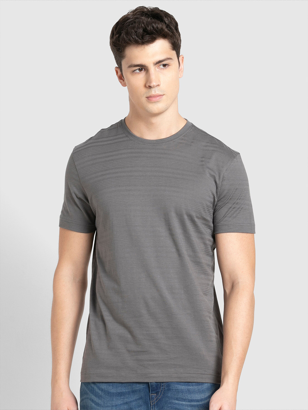 Buy Jockey Men Grey Self Striped Cotton T Shirt Tshirts for Men