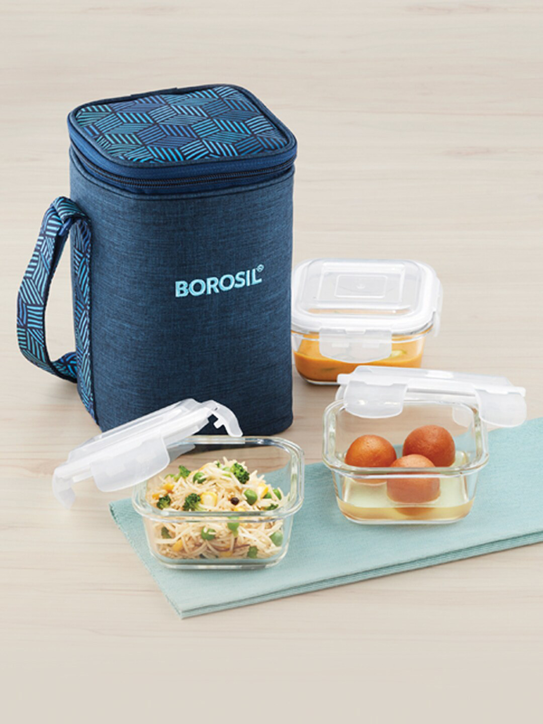 Buy BOROSIL Prime Set Of 3 Transparent Air Tight Glass Lunch Box With