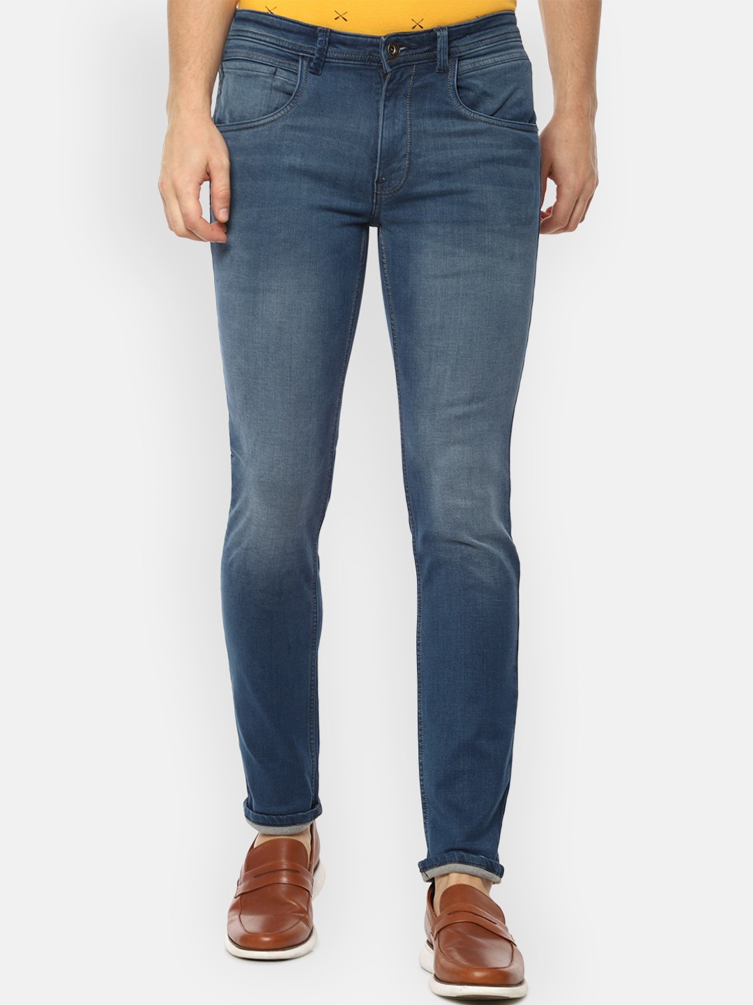 Buy VAN HEUSEN DENIM LABS Men Navy Blue Skinny Fit Stretchable Light ...