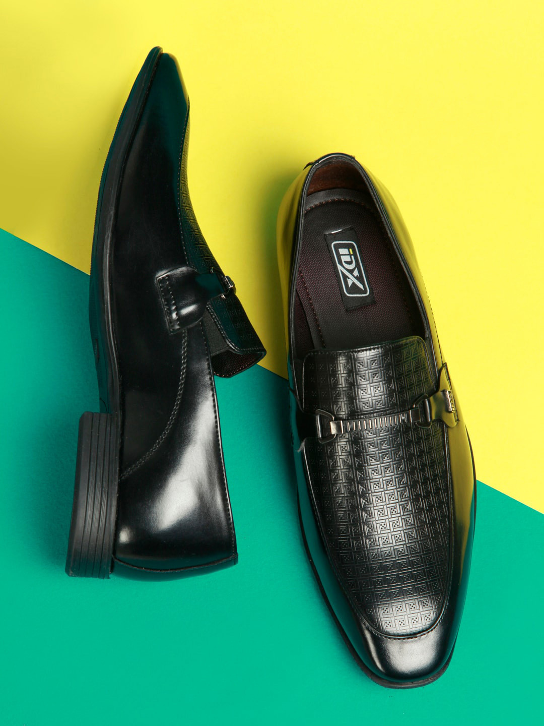 Buy ID Men Black Textured Leather Formal Loafers Formal Shoes for Men