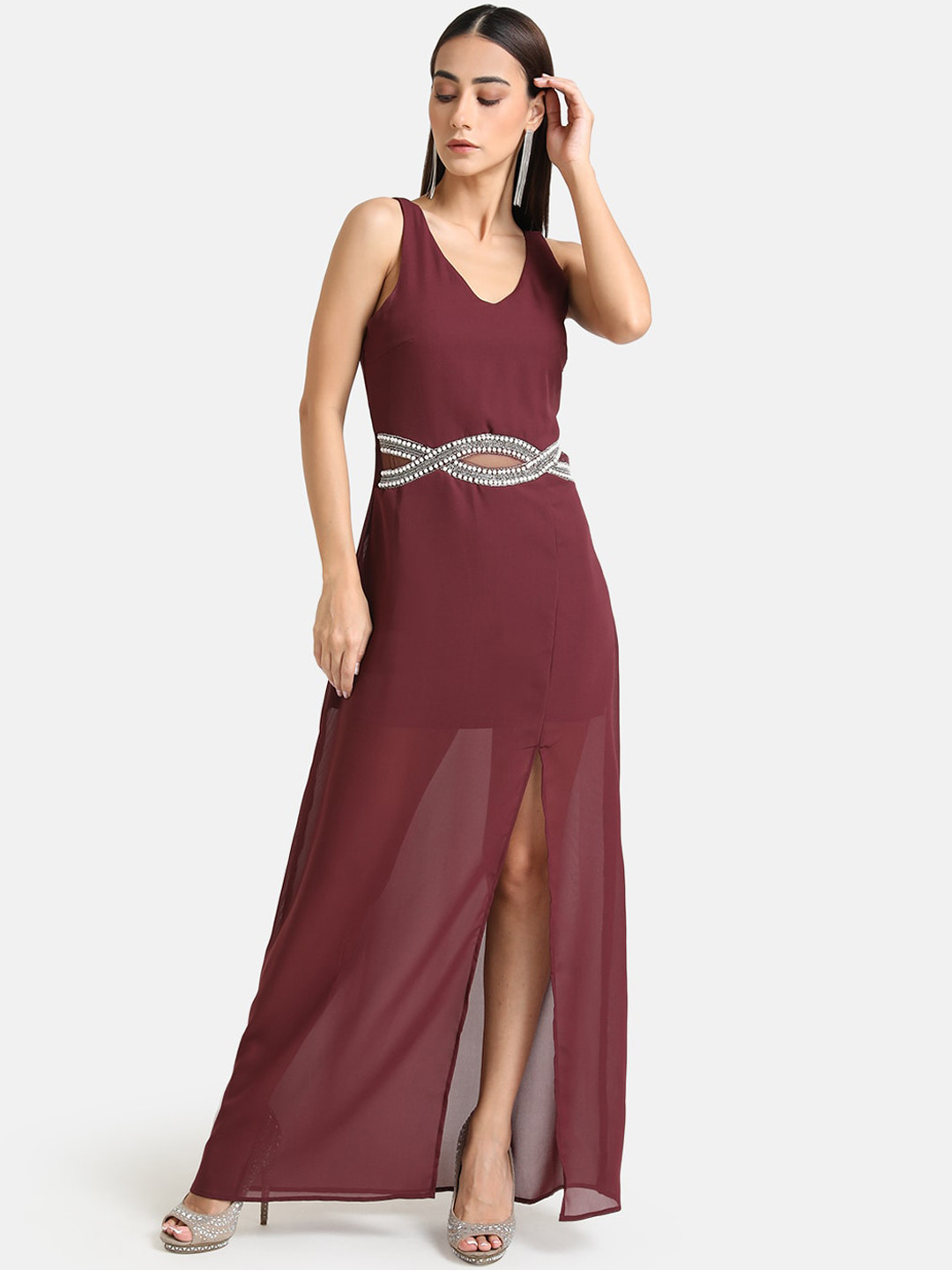 Buy Kazo Maroon Embellished Waist Maxi Dress Dresses for Women 15756572 Myntra