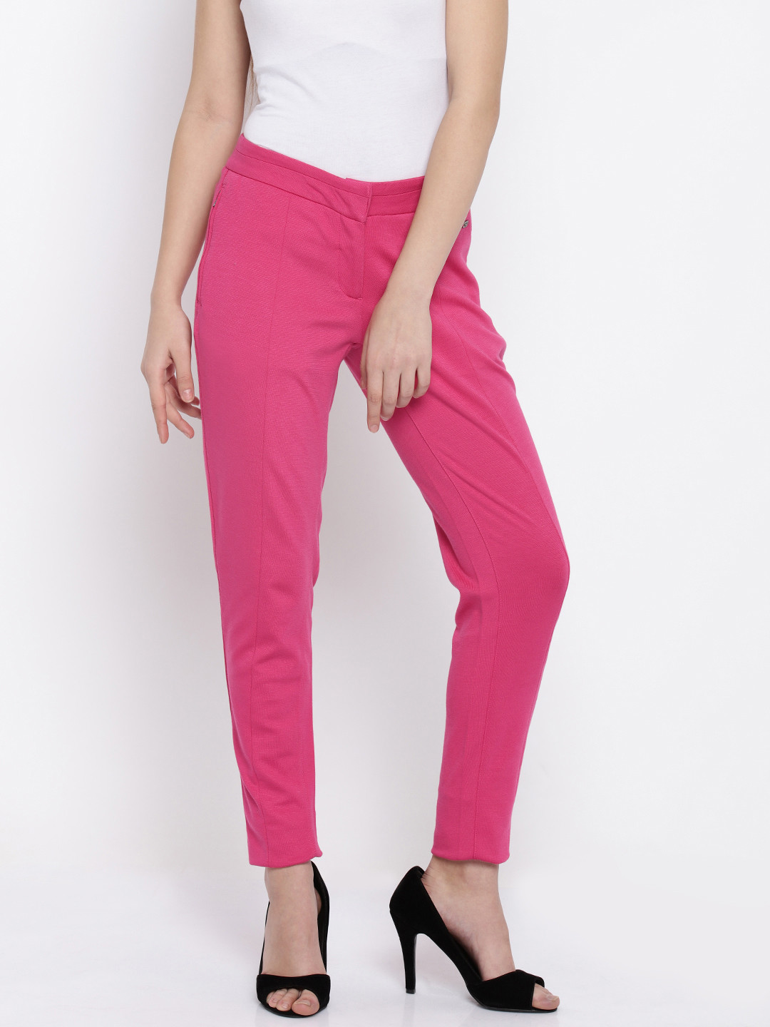 Buy Park Avenue Women Pink Solid Flat Front Trousers Trousers for
