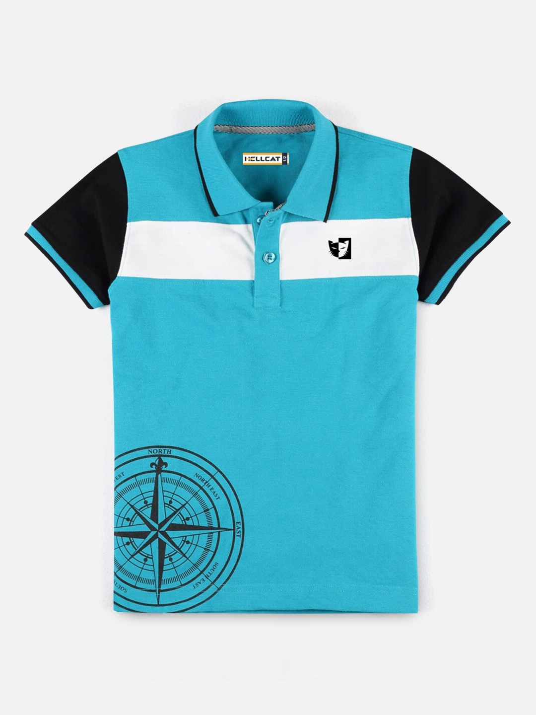 Buy HELLCAT Boys Blue & White Colourblocked Polo Collar Bio Finish 