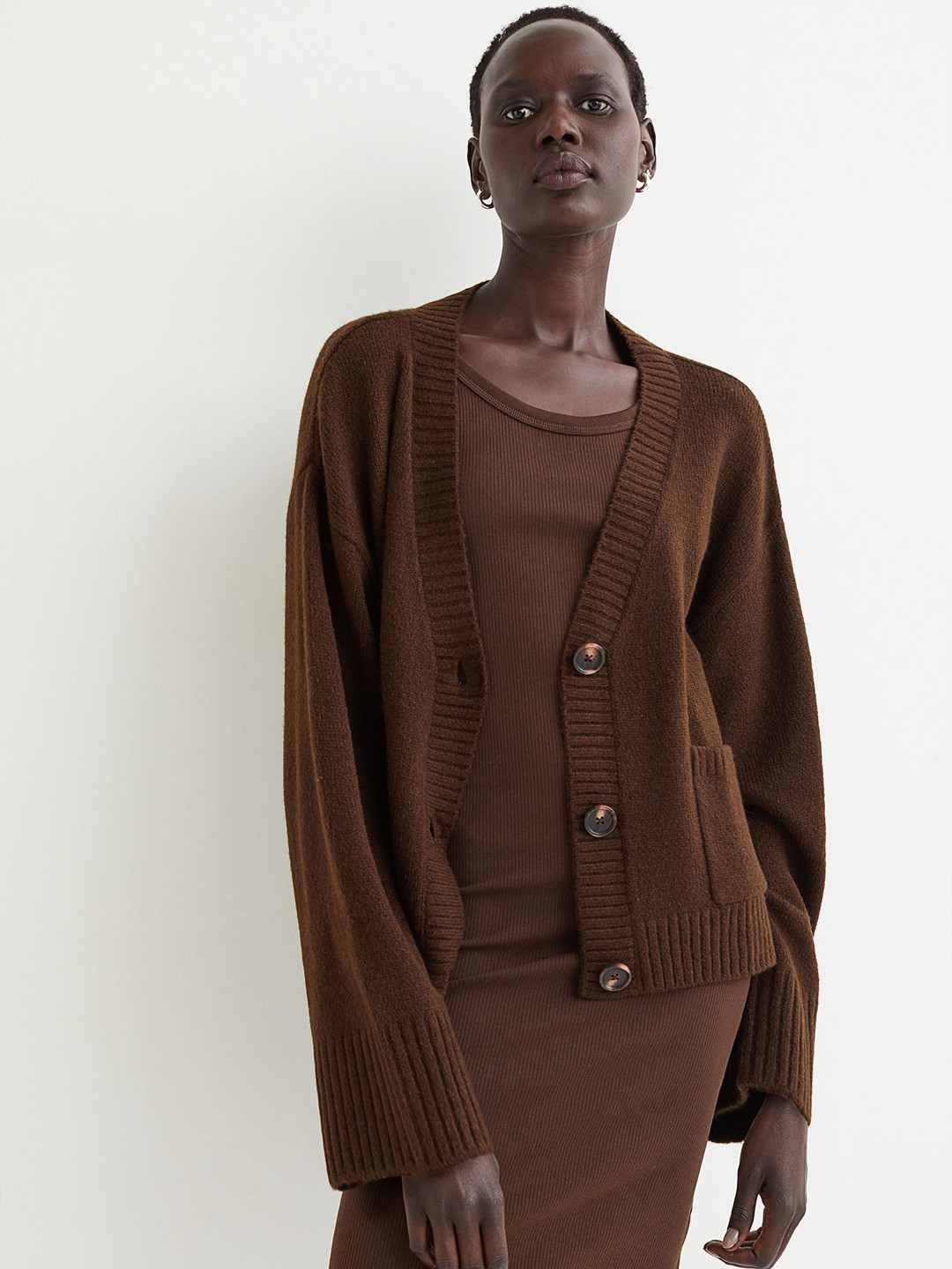 Buy H&M Women Brown Solid Boxy Style Cardigan Sweaters for Women