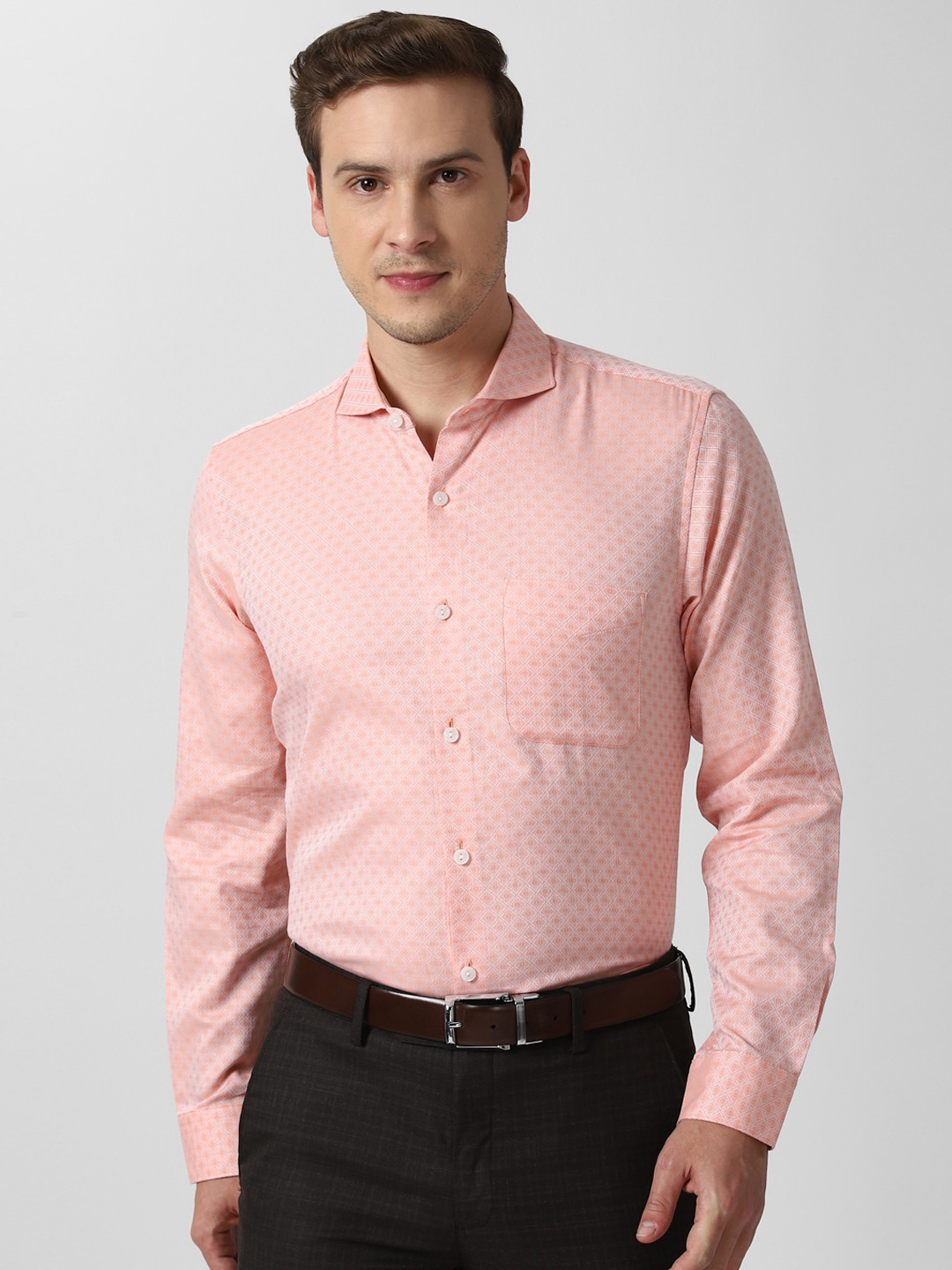 Buy Peter England Elite Men Peach Opaque Printed Formal Shirt Shirts