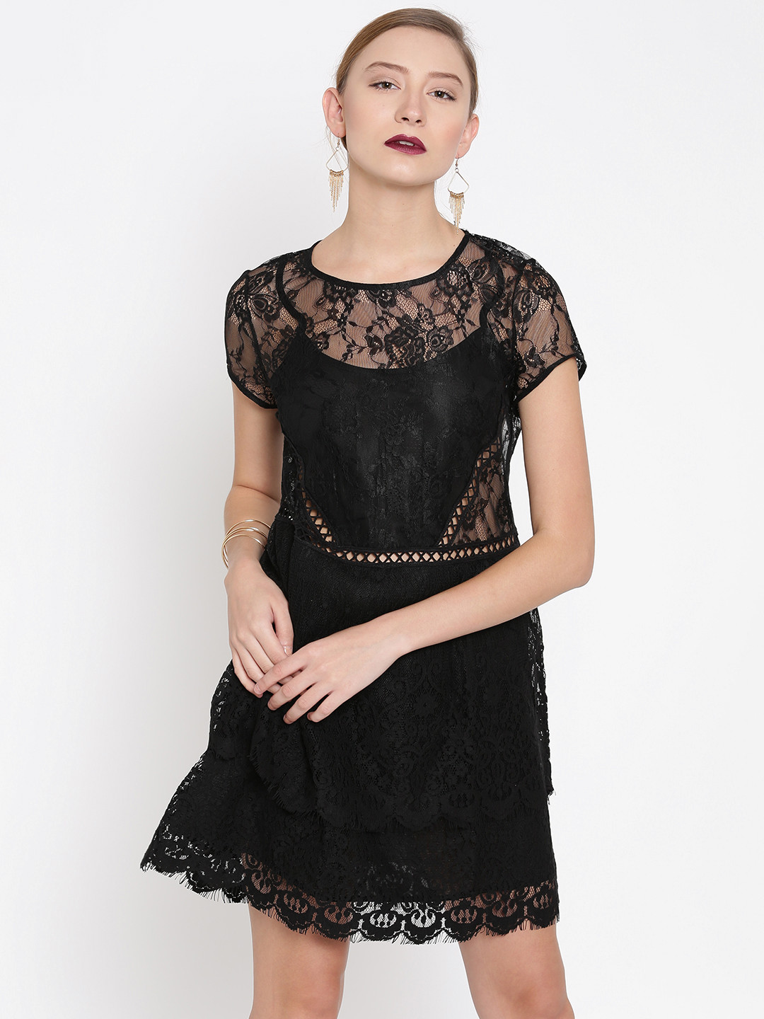 Buy MANGO Women Black Sheer Lace Dress Dresses for Women 1576122 Myntra