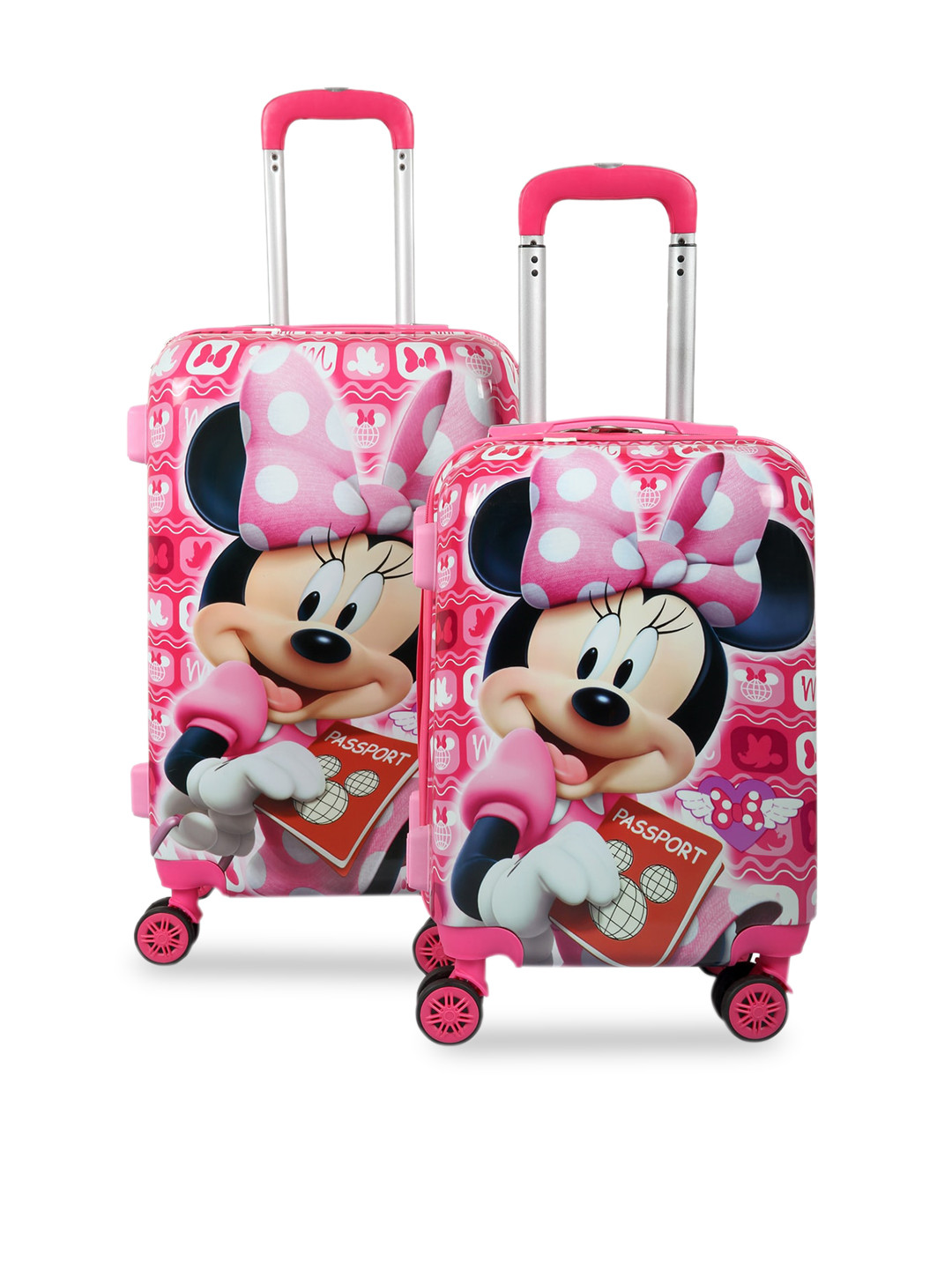 Buy Disney Kids Set Of 2 Pink & Black Mickey Mouse Printed Hard Sided Trolley Suitcase Trolley