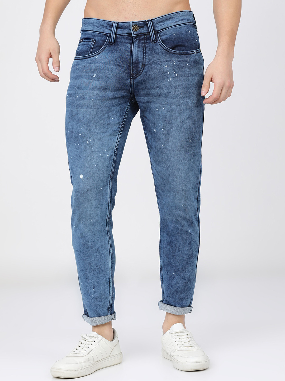 Buy HIGHLANDER Men Blue Tapered Fit Heavy Fade Stretchable Jeans ...