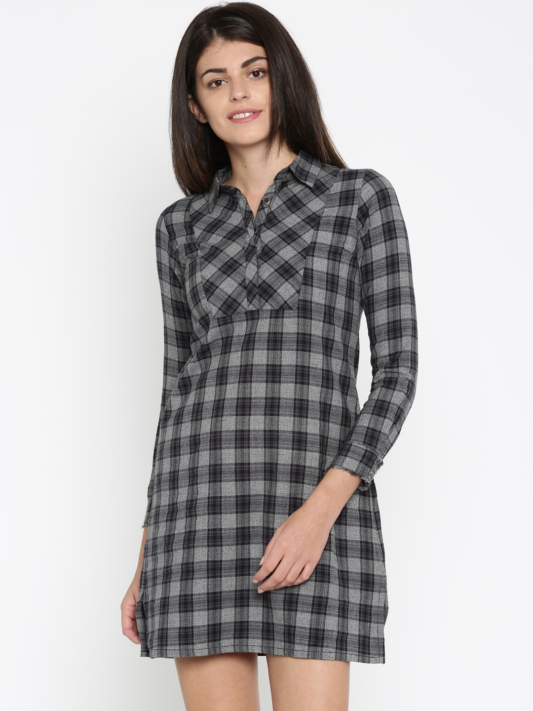 Buy AND Grey & Black Checked Shirt Dress - Dresses for Women 1576382 ...