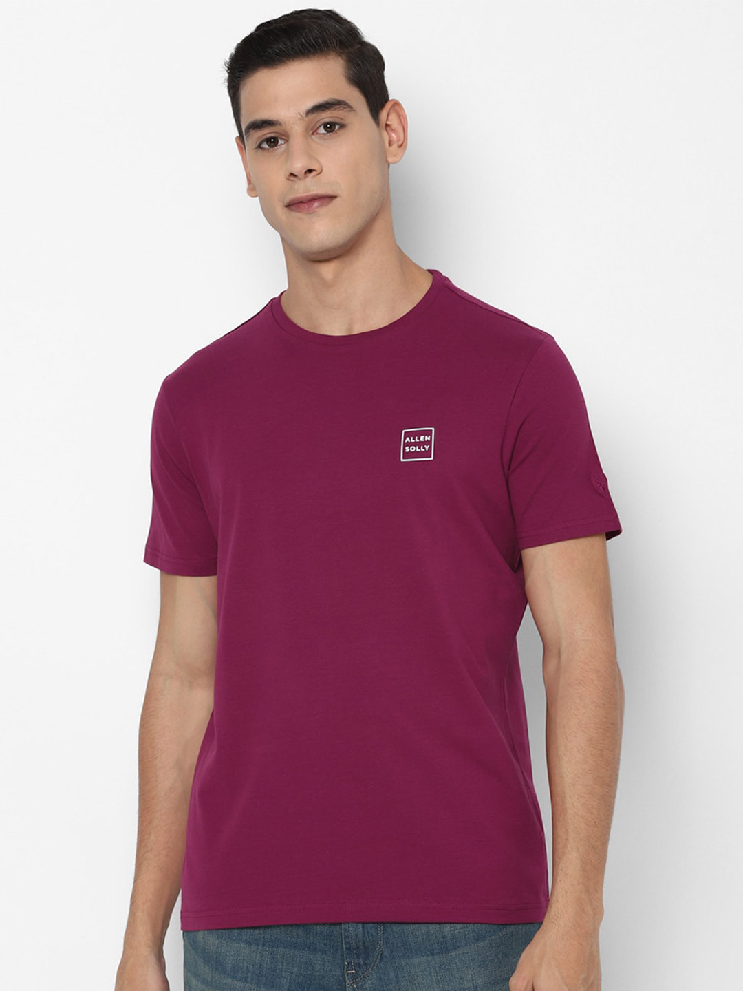 Buy Allen Solly Men Purple & White Brand Logo Printed Pure Cotton T