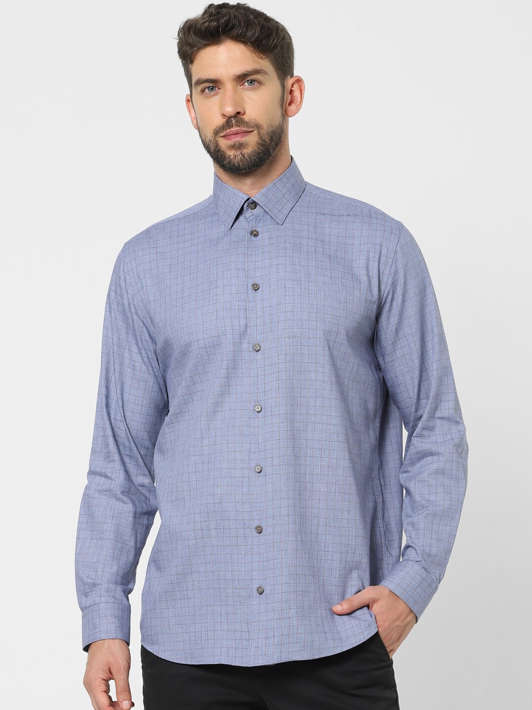 Buy SELECTED Men Blue Opaque Checked Casual Shirt - Shirts for Men ...