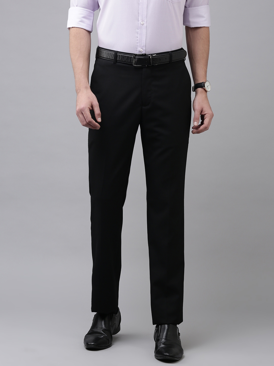 Buy Park Avenue Men Black Solid Smart Fit Formal Trousers - Trousers ...