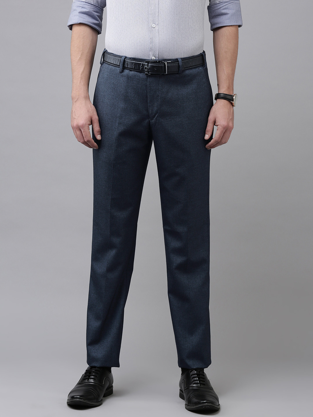 Buy Park Avenue Men Blue Solid Wrinkle Free Formal Trousers - Trousers ...