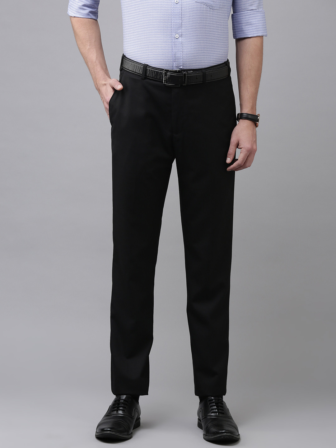 Buy Park Avenue Men Black Solid Smart Fit Formal Trousers - Trousers ...