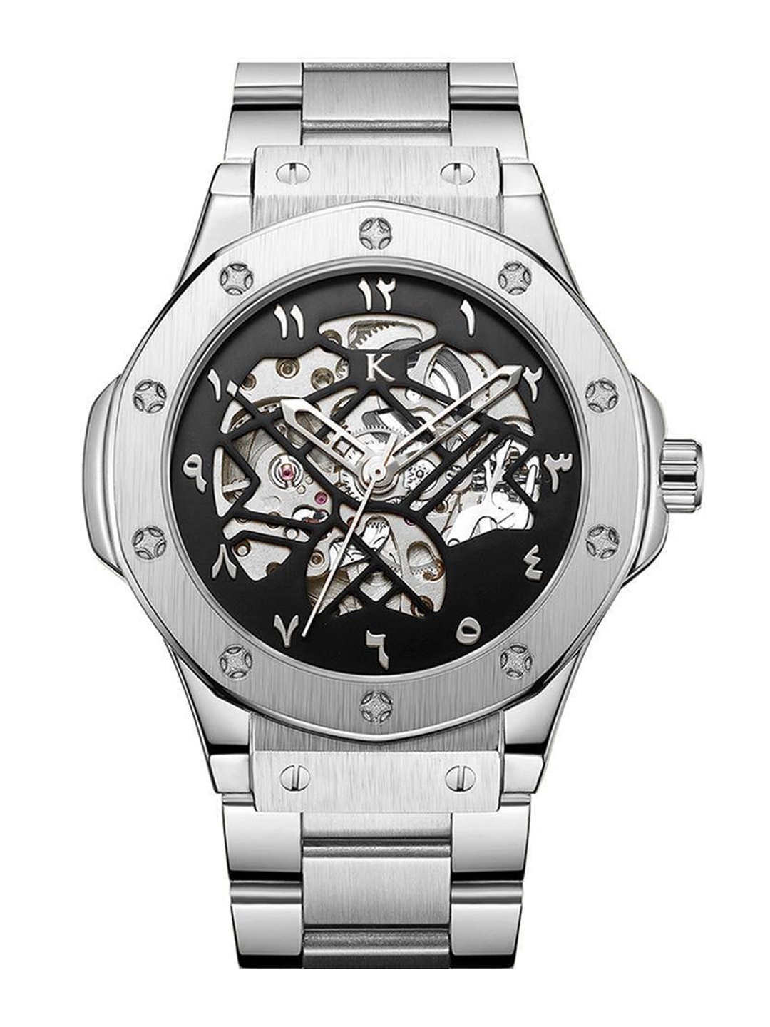 Buy KREDO Men DEDON MALIK Black & Silver Toned Automatic Skeleton