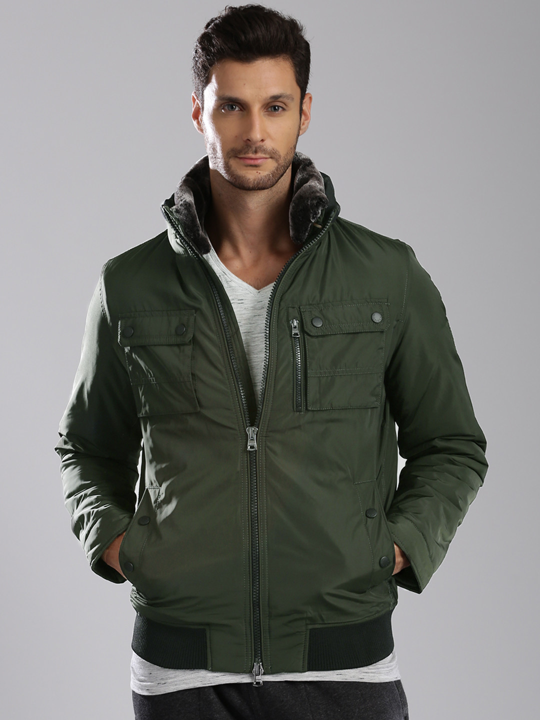 Buy Tommy Hilfiger Olive Green Bomber Jacket - Jackets for Men 1577172 | Myntra