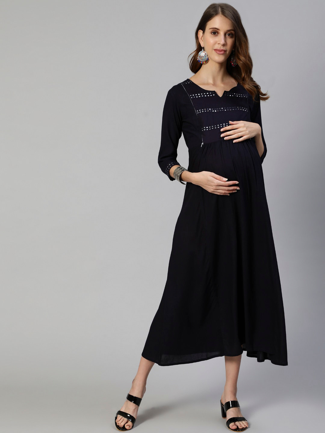 Buy Anubhutee Navy Blue Maternity Midi Dress Ethnic Dresses for Women