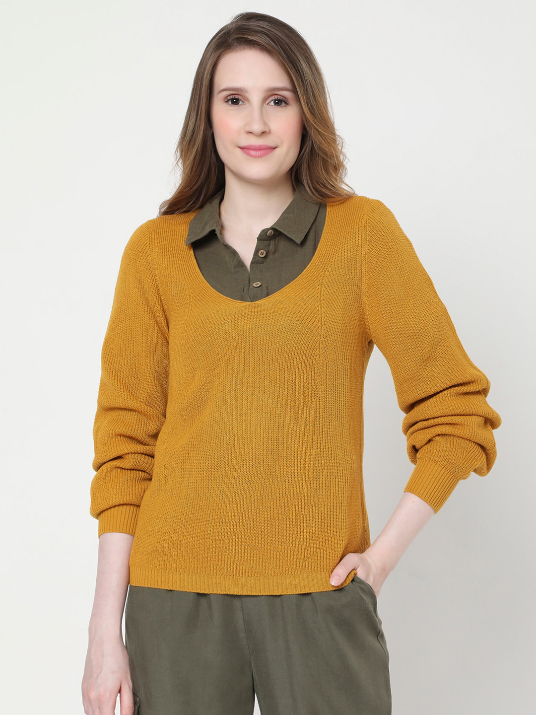Buy Vero Moda Women Mustard Yellow Pullover Sweaters for Women