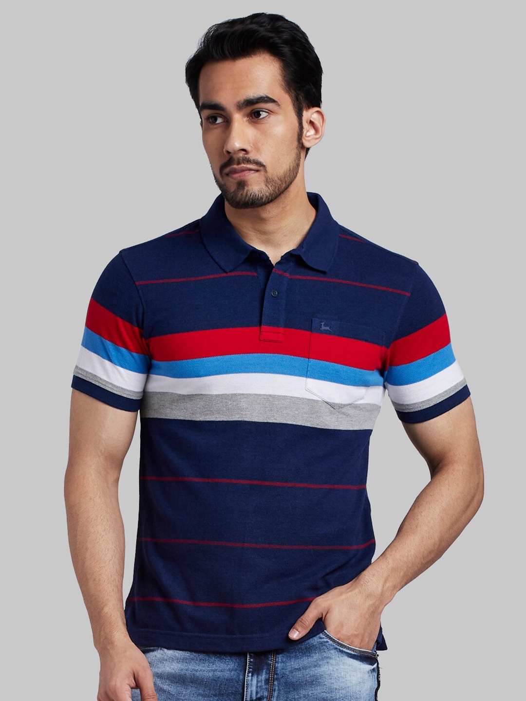 Buy Parx Men Blue & Red Striped Polo Collar T Shirt - Tshirts for Men ...