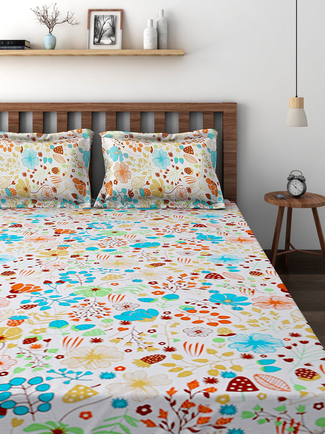 Buy Raymond Home Multicoloured Cotton 200 TC Double Bedsheet With 2