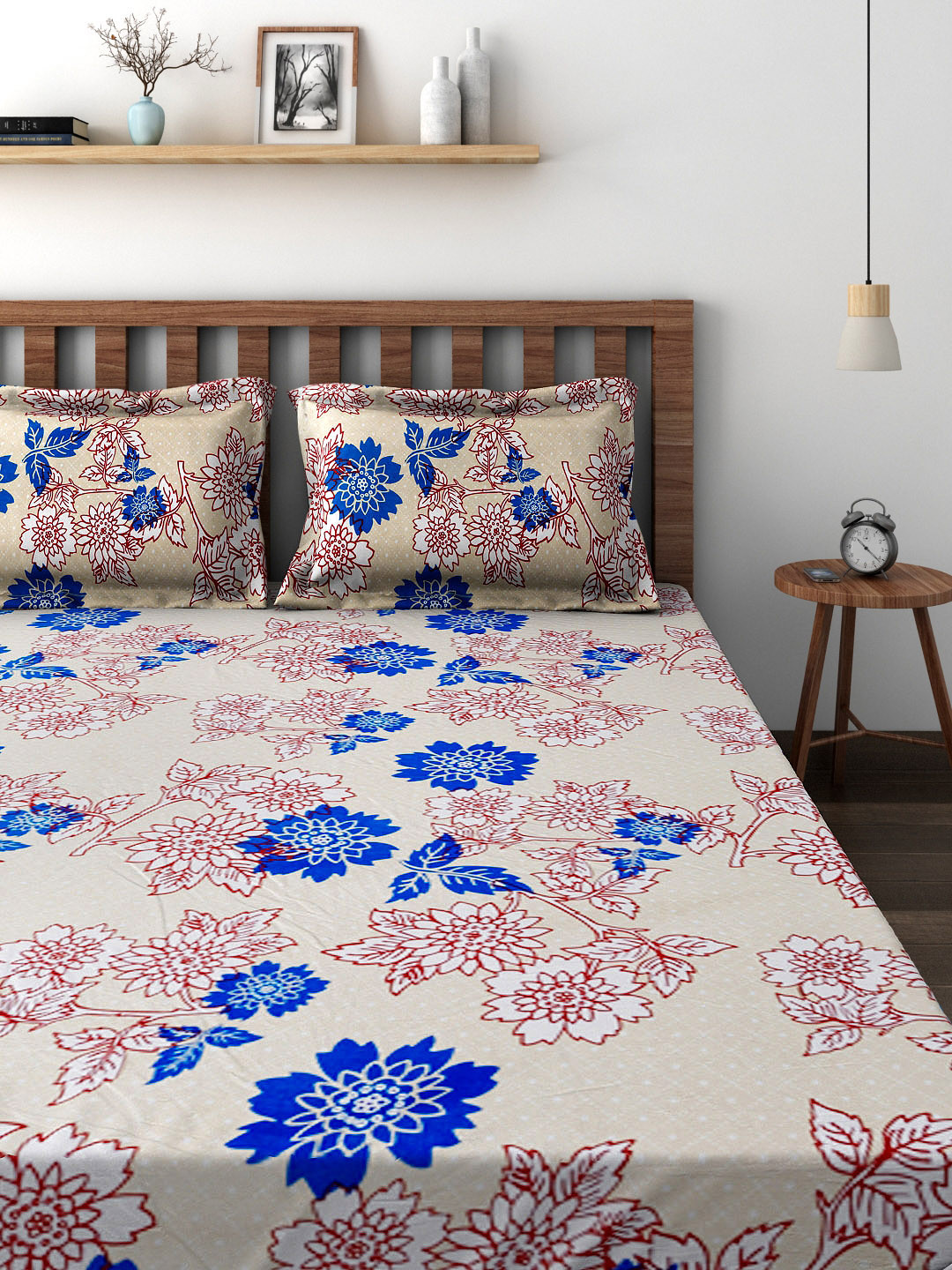 Buy Raymond Home Beige Cotton 124 TC Double Bedsheet With 2 Pillow