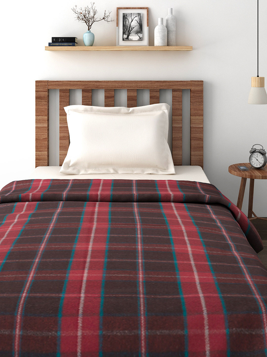 Buy Raymond Home Maroon Wool Checked Heavy Winters Single Blanket