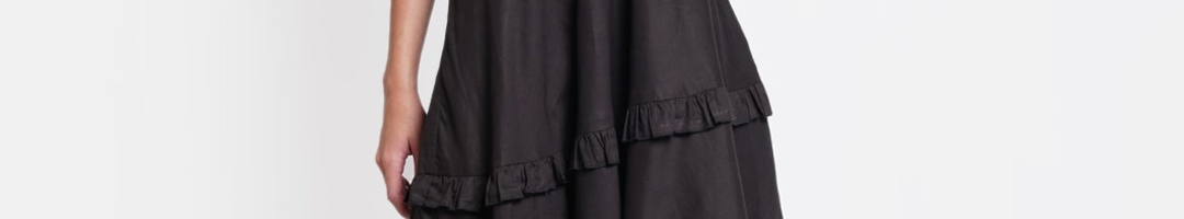 Buy DODO & MOA Black Crepe Midi Dress - Dresses for Women 15786990 | Myntra