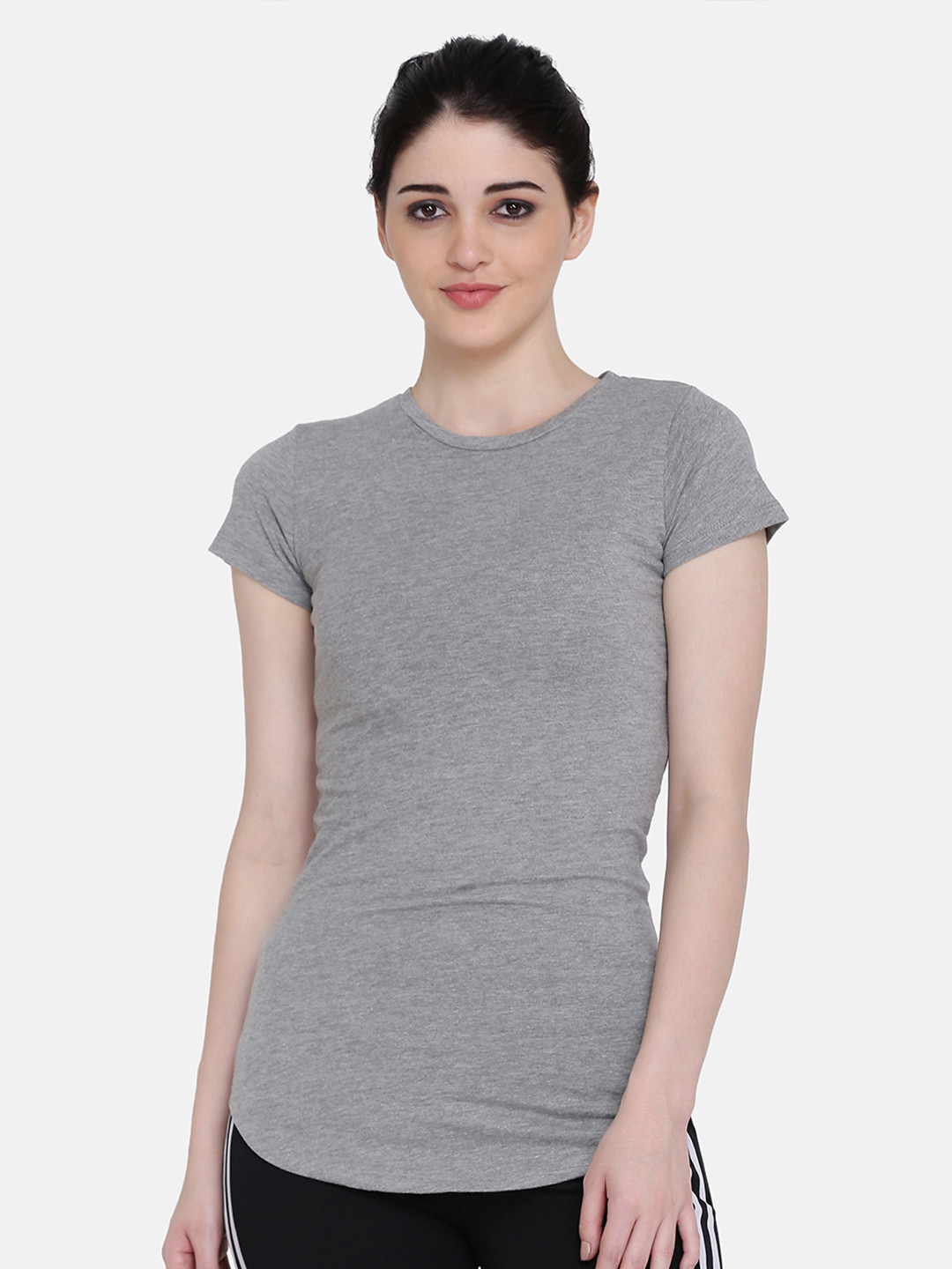 Buy Aesthetic Bodies Women Grey Extended Sleeves Raw Edge T Shirt ...