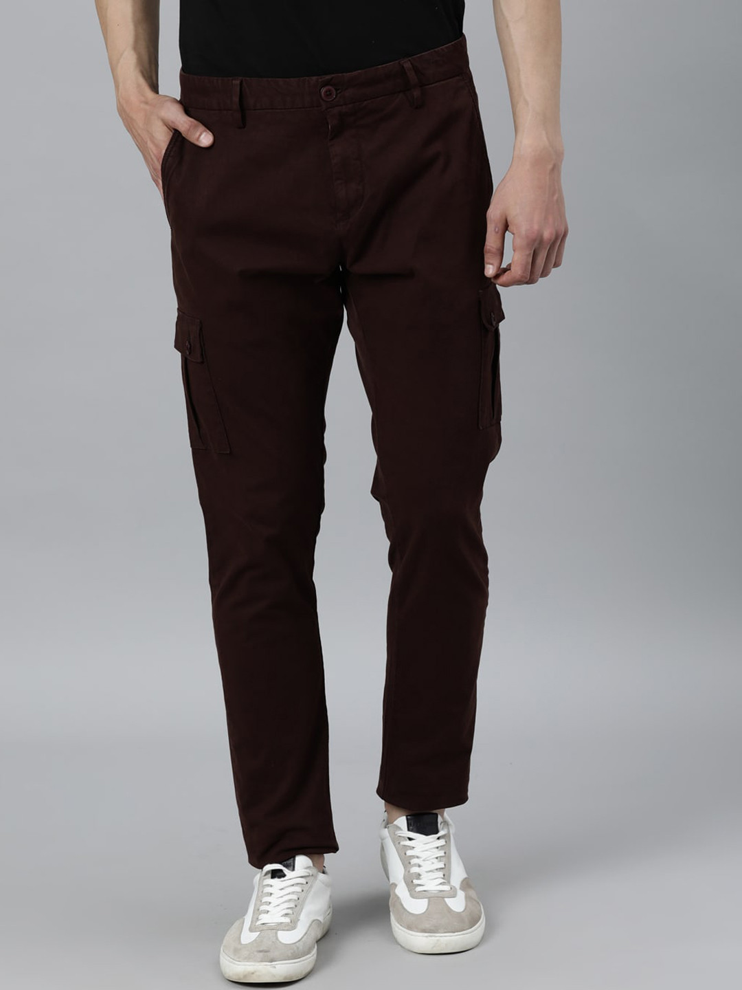 Buy RARE RABBIT Men Maroon Slim Fit Cargos Trousers - Trousers for Men ...