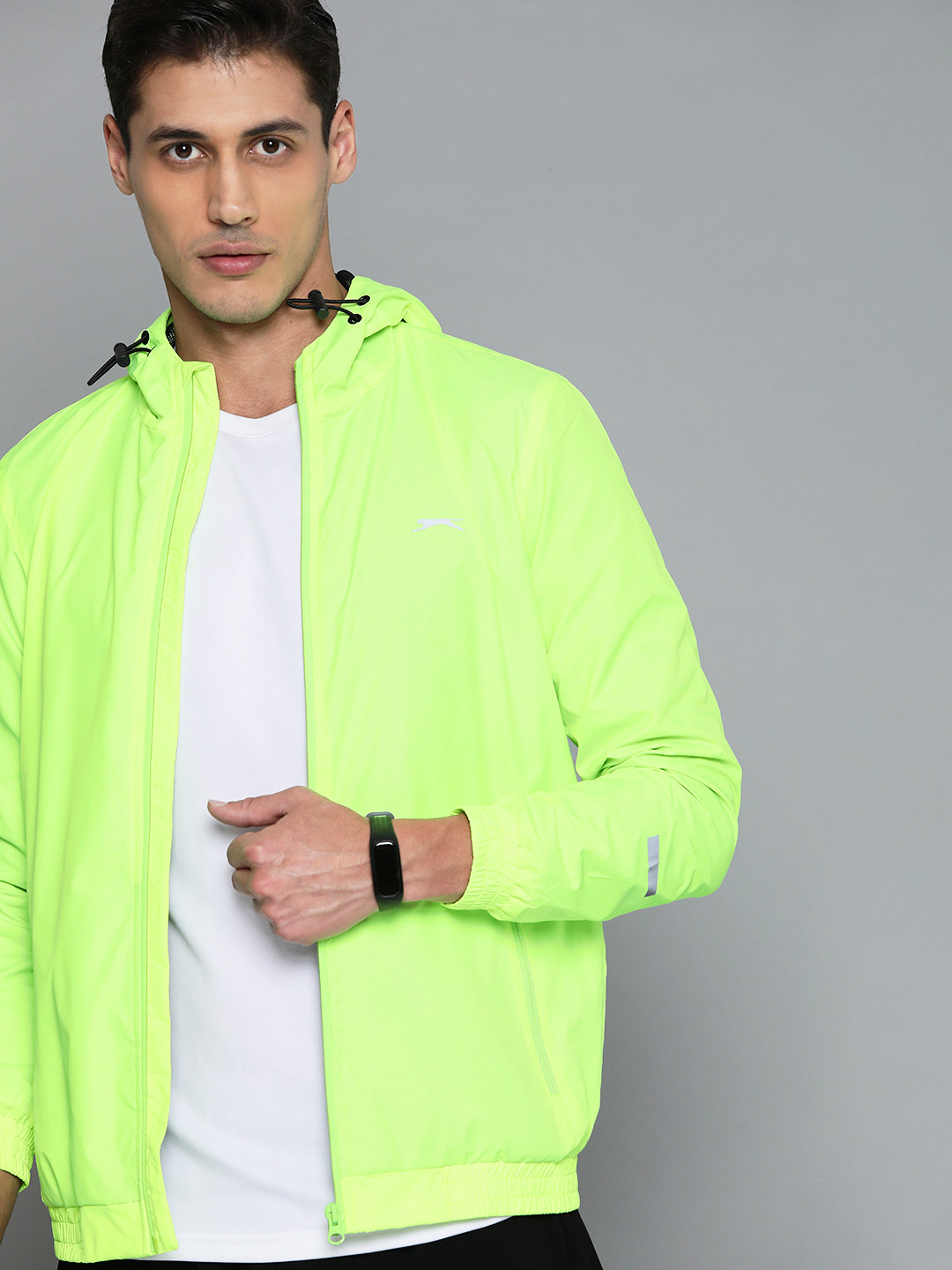 Buy Slazenger Men Fluorescent Green Reflective Strip Solid Hooded