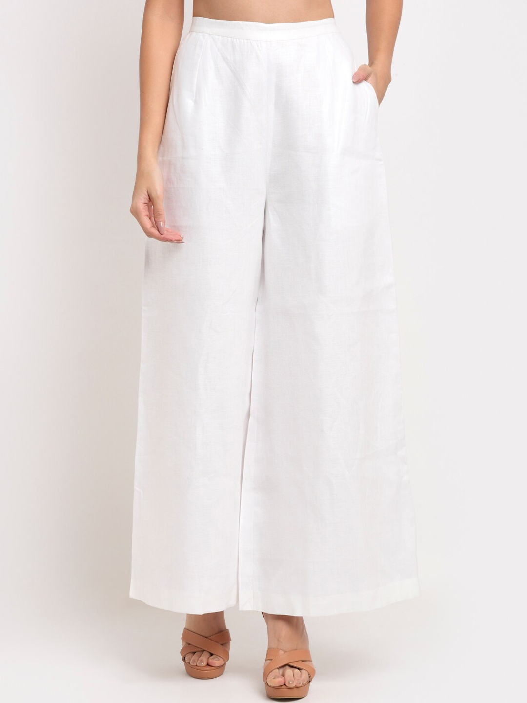 Buy Ewoke Women White Flared Parallel Trousers - Trousers for Women ...