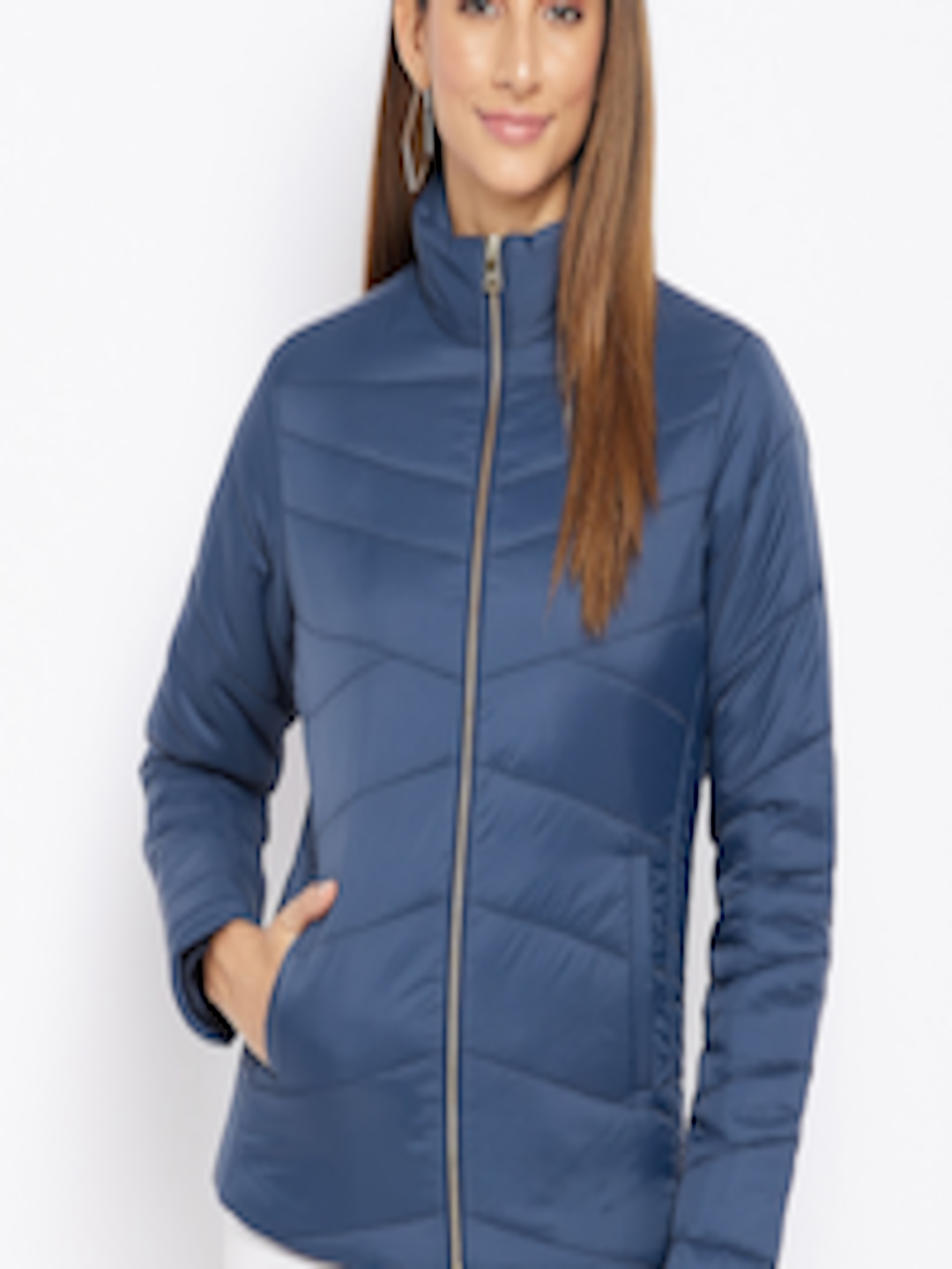 Buy Spirit Women Blue Windcheater And Water Resistant Padded Jacket ...