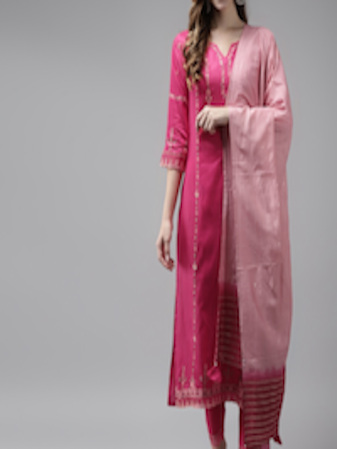 Buy Indo Era Women Pink Floral Embroidered Kurta With Palazzos & With ...
