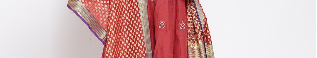 Buy Biba Red & Purple Embroidered Anarkali Churidar Kurta With Dupatta ...
