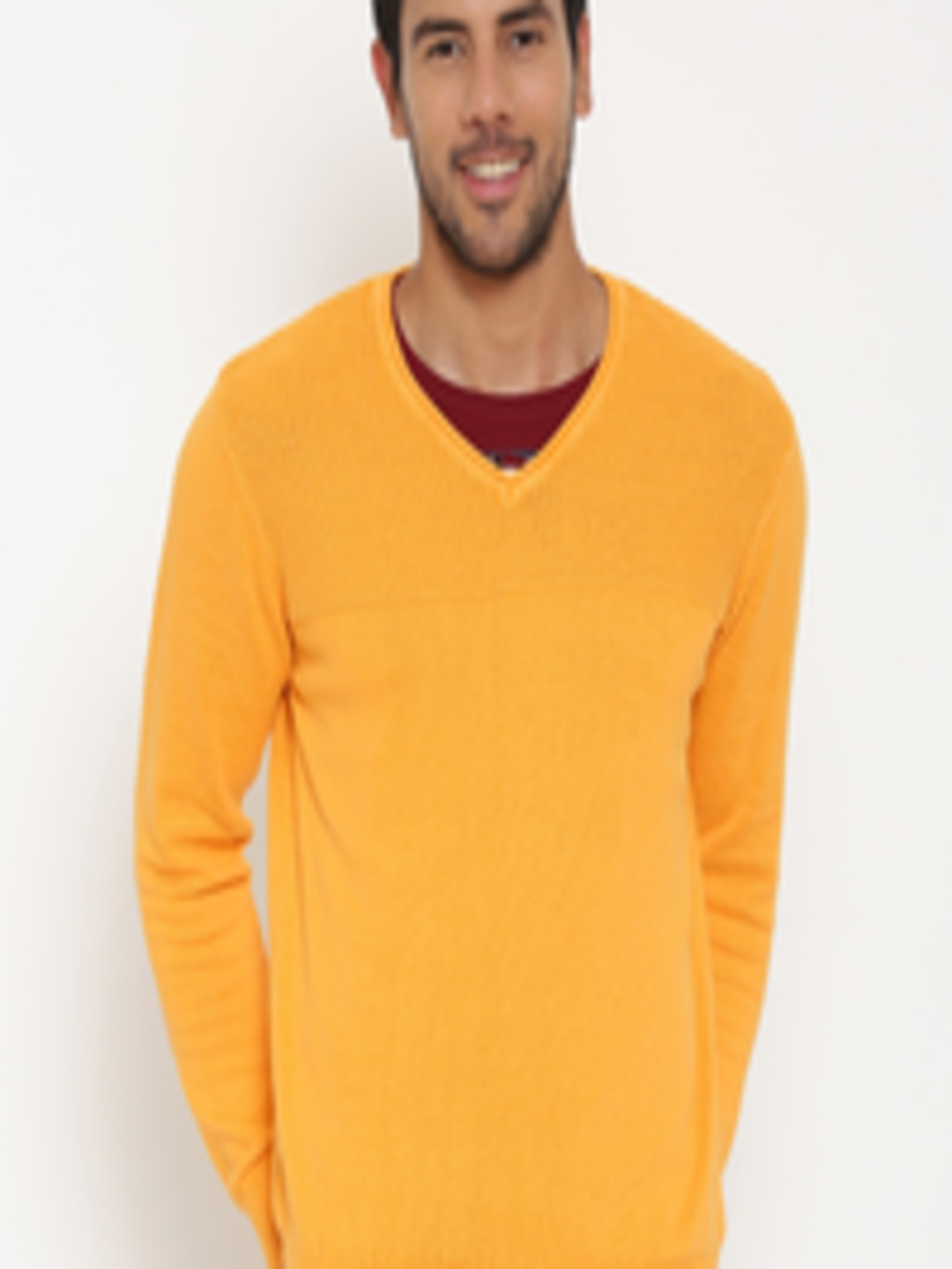 Buy URBAN EAGLE By Pantaloons Men Mustard Yellow Sweater - Sweaters for ...