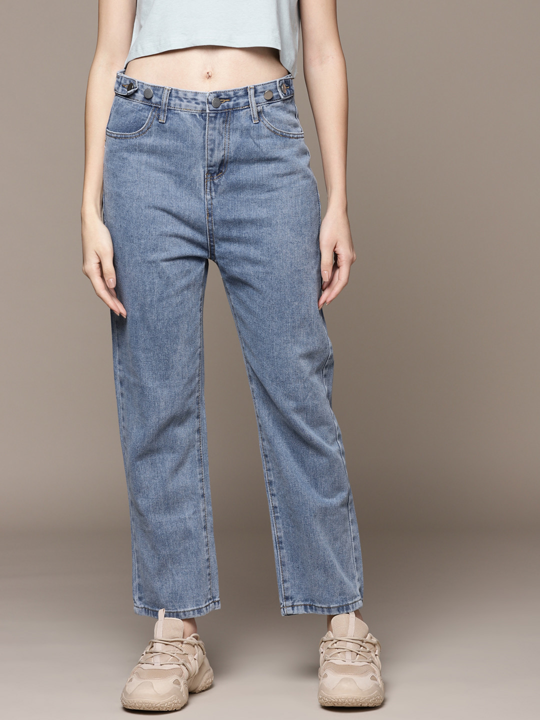 Buy URBANIC Women Blue Cotton High Rise Wide Leg Jeans Jeans for