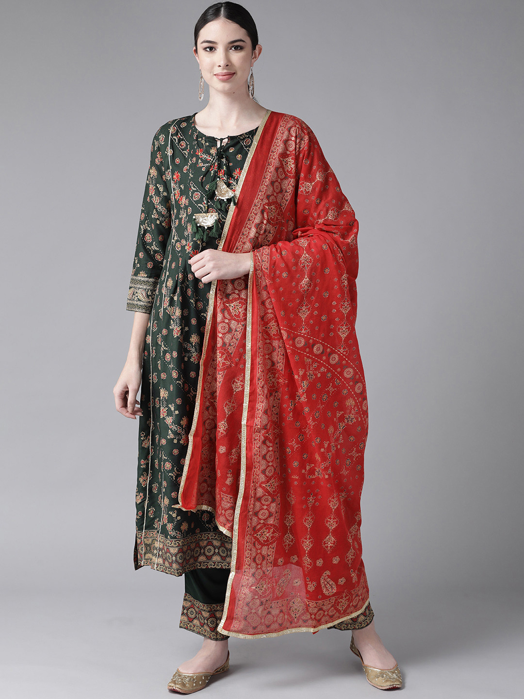 Indo Era Pink Printed A-Line Kurta Trousers Set