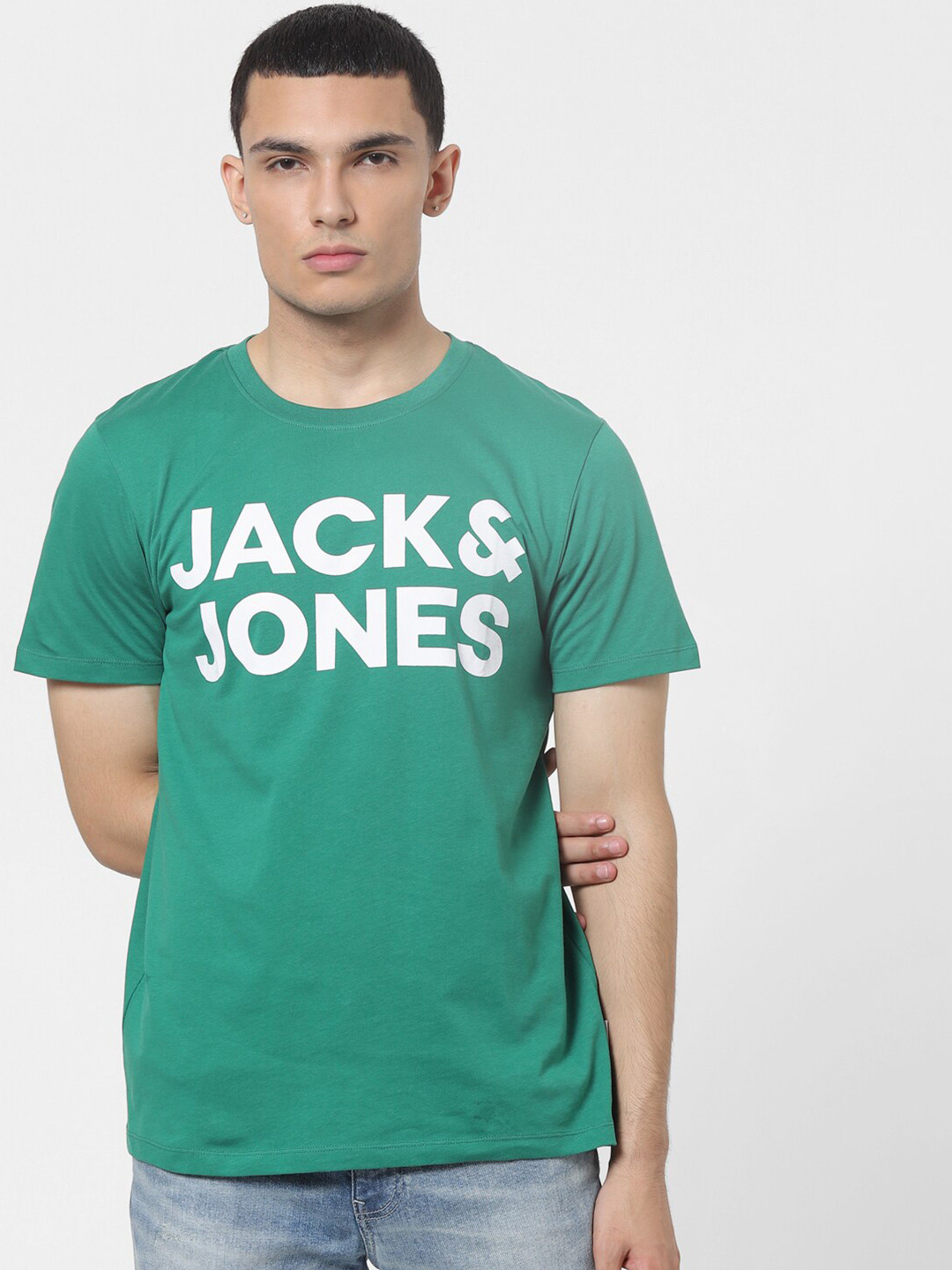 Buy Jack & Jones Men Green & White Typography Printed Slim Fit T Shirt