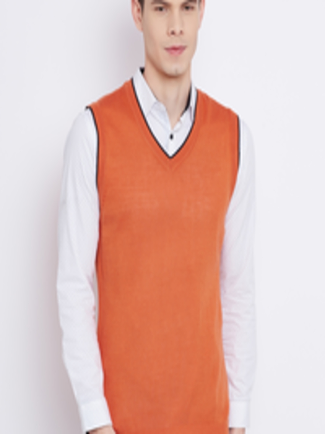 Buy Numero Uno Men Orange Solid Sleeveless Sweater - Sweaters for Men ...