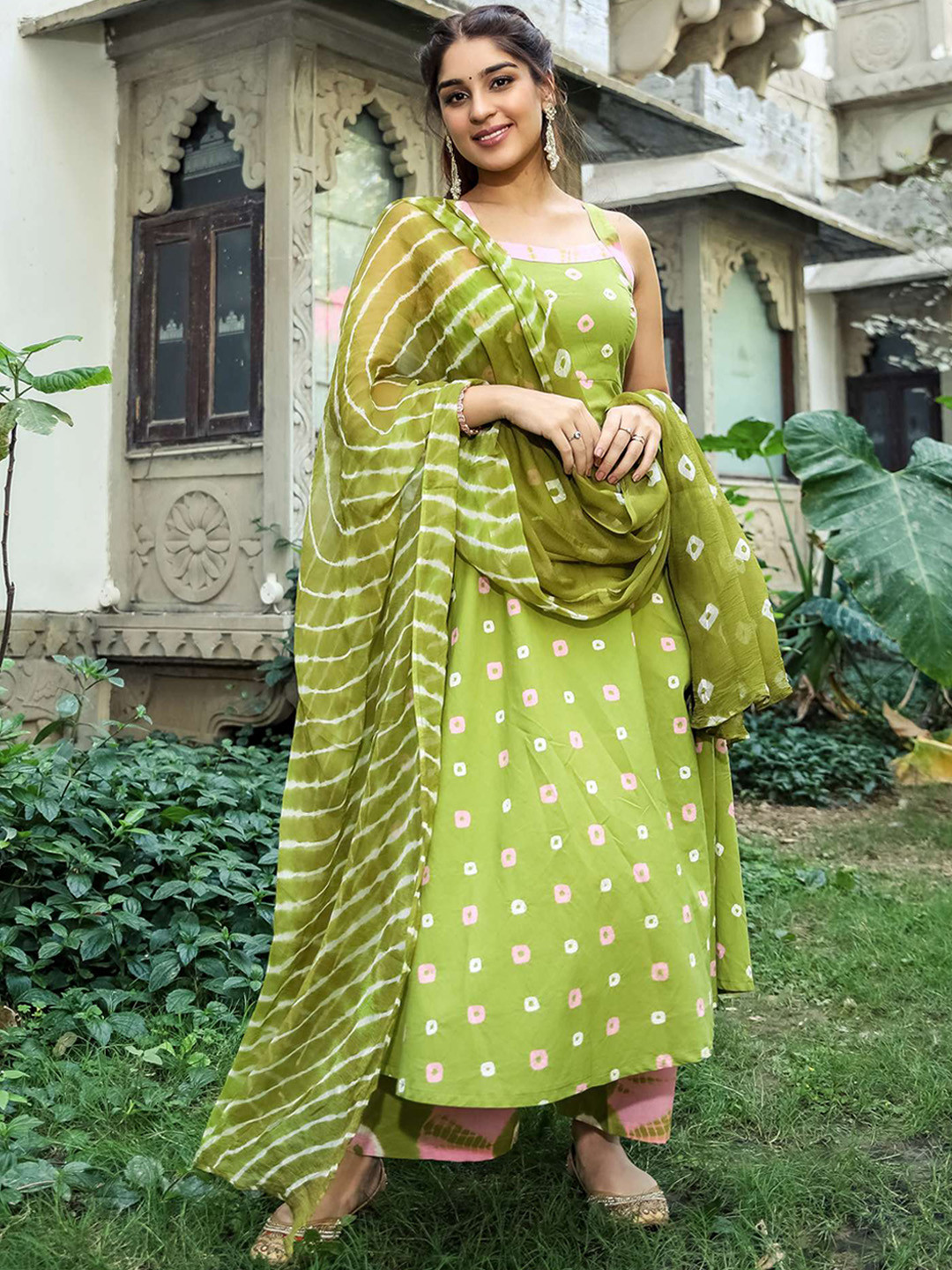 Women Green Ethnic Motifs Printed Kurta with Palazzos & With Dupatta main image 1