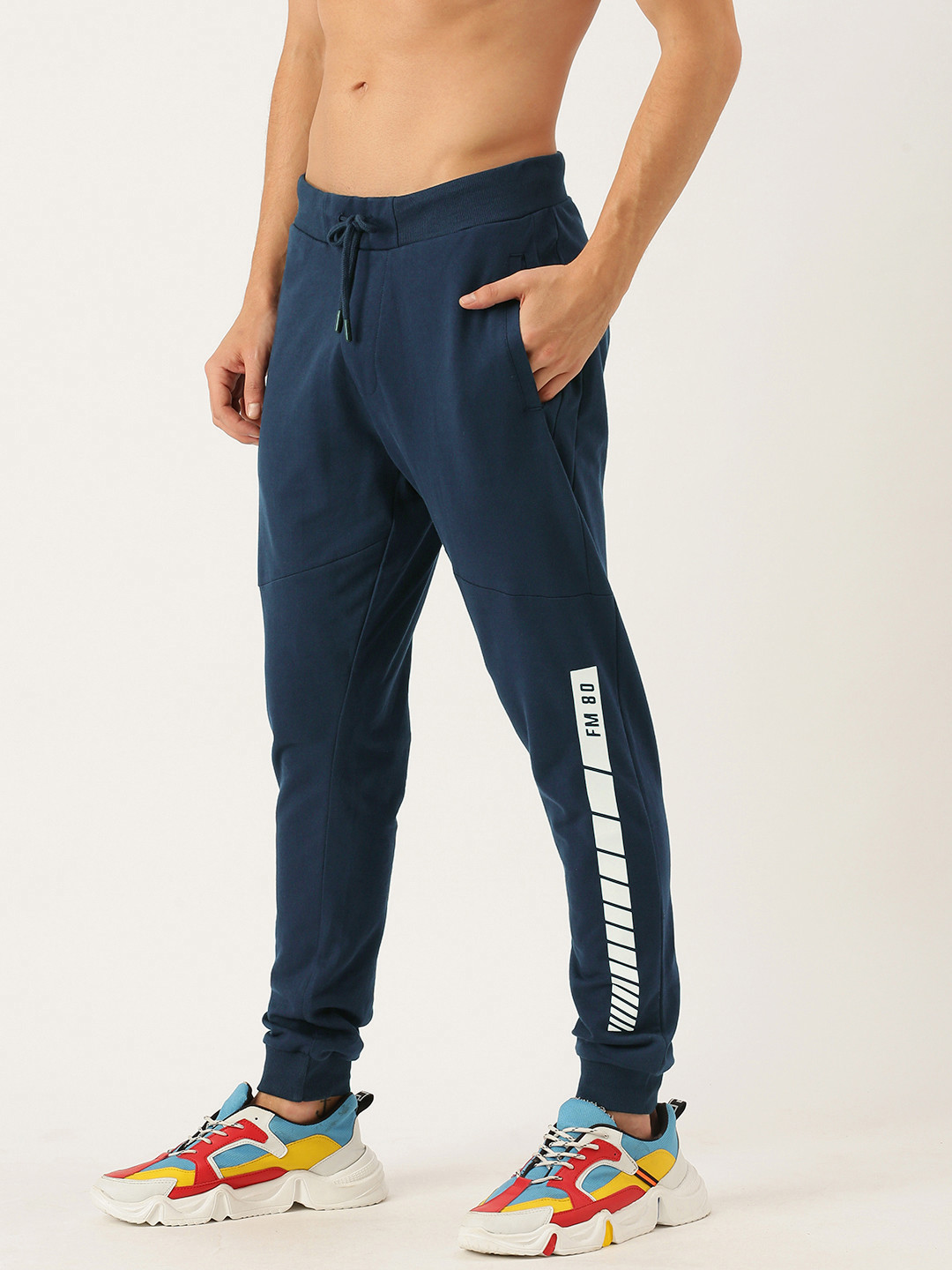 Buy Flying Machine Men Navy Blue Solid Pure Cotton Joggers - Track ...