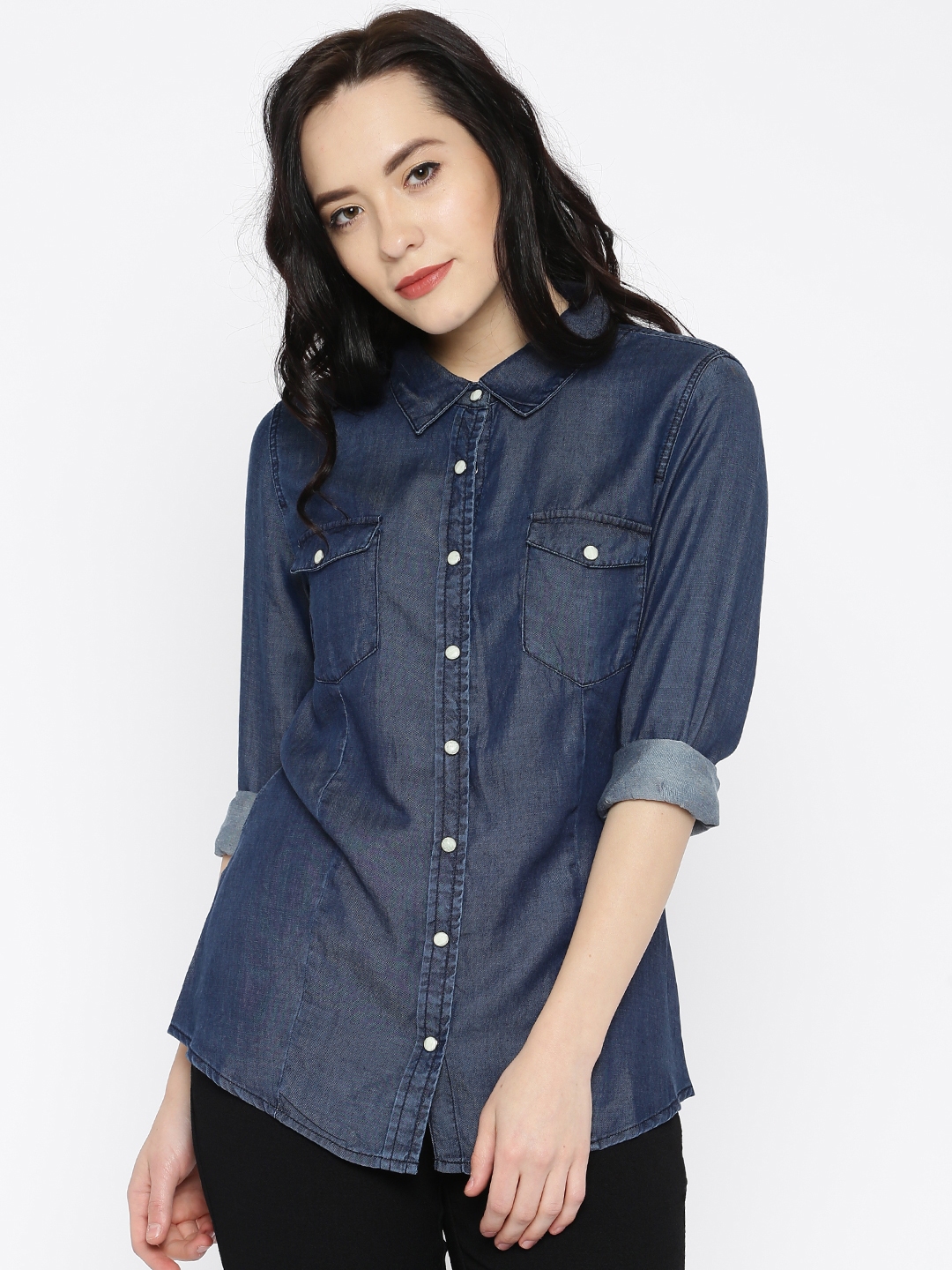 Buy ONLY Women Blue Denim Regular Fit Solid Casual Shirt - Shirts for ...